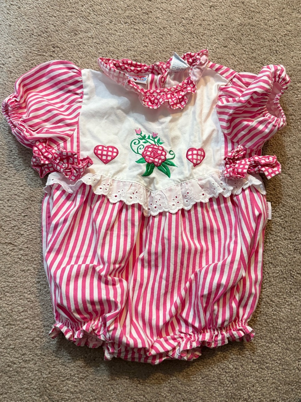Vintage 90’s Hush Puppies Pink & White Striped Floral Spring Baby One-Piece